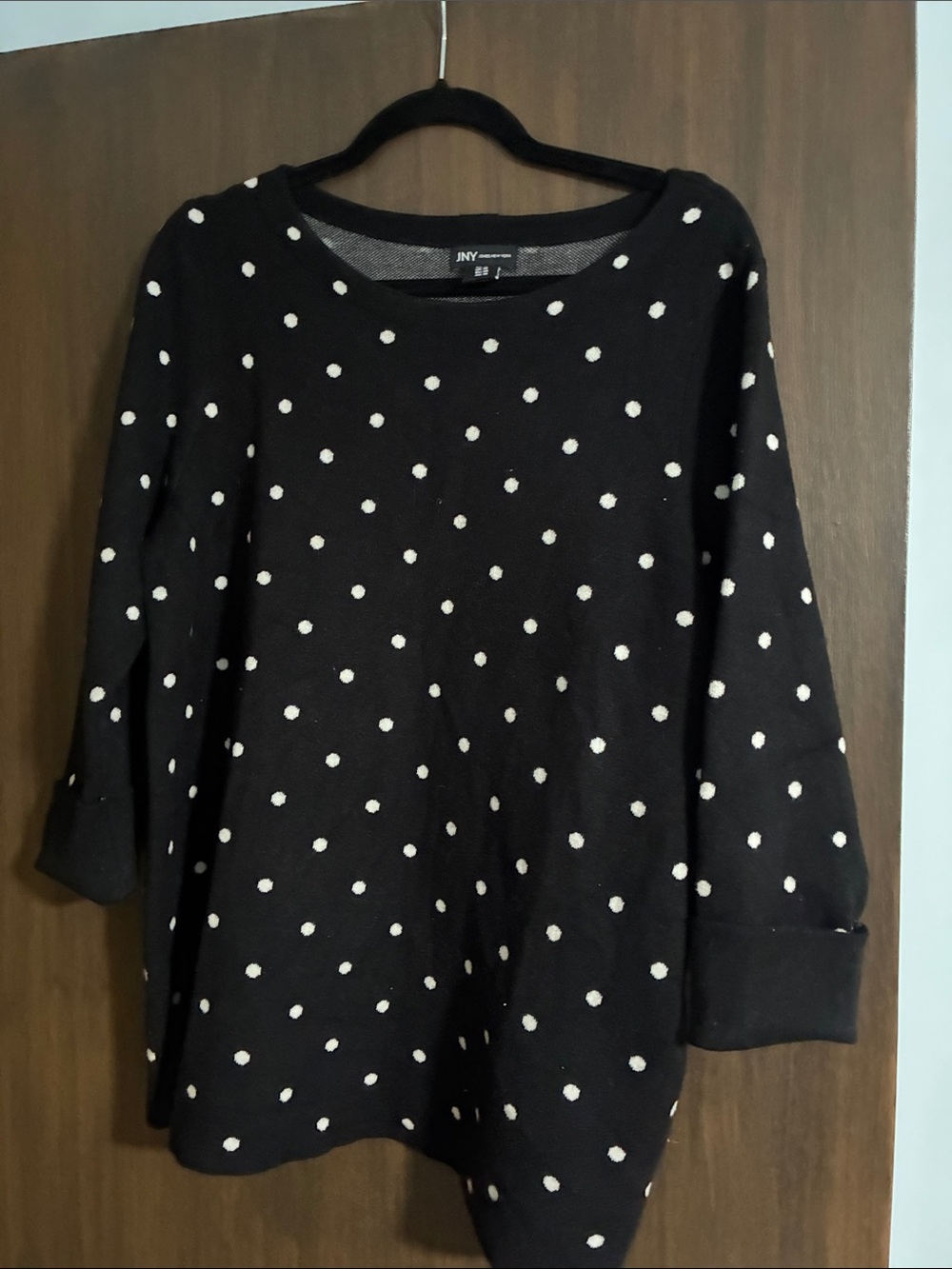 Jones New York 1X Black Polka Dot 3/4 Sleeve Sweater
